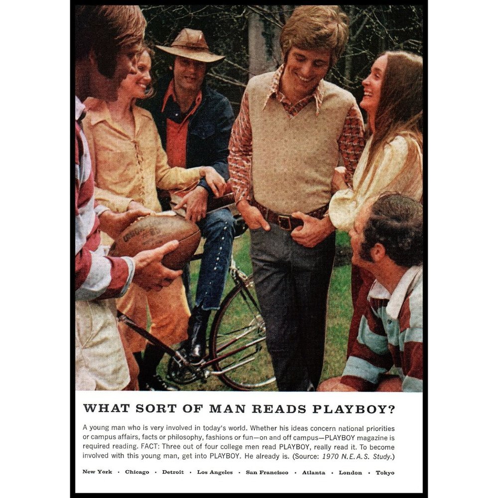 1971 What Sort of Man Reads Playboy Vintage Print Ad Football Rugby Wall Art